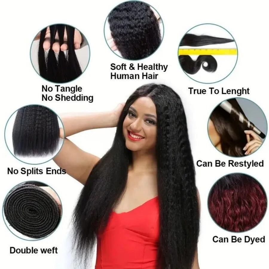 Atikual Hair Brazilian Kinky Straight Hair 4 Bundles Deal 100% Human Virgin Hair Unprocessed Hair Extensions Natural Black