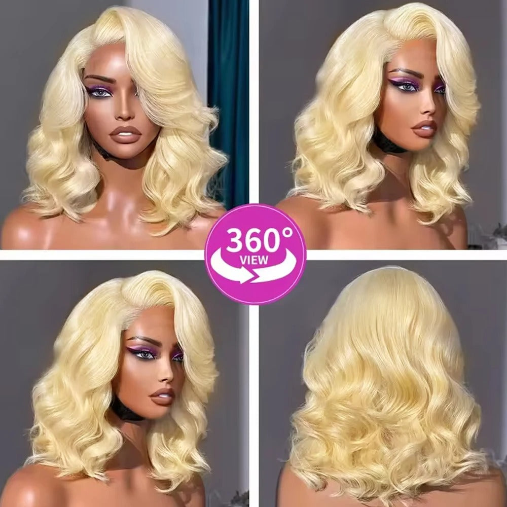 Atikual 613 Blonde Bob Lace Hair Short Body Wave Side Part Lace Front Wig