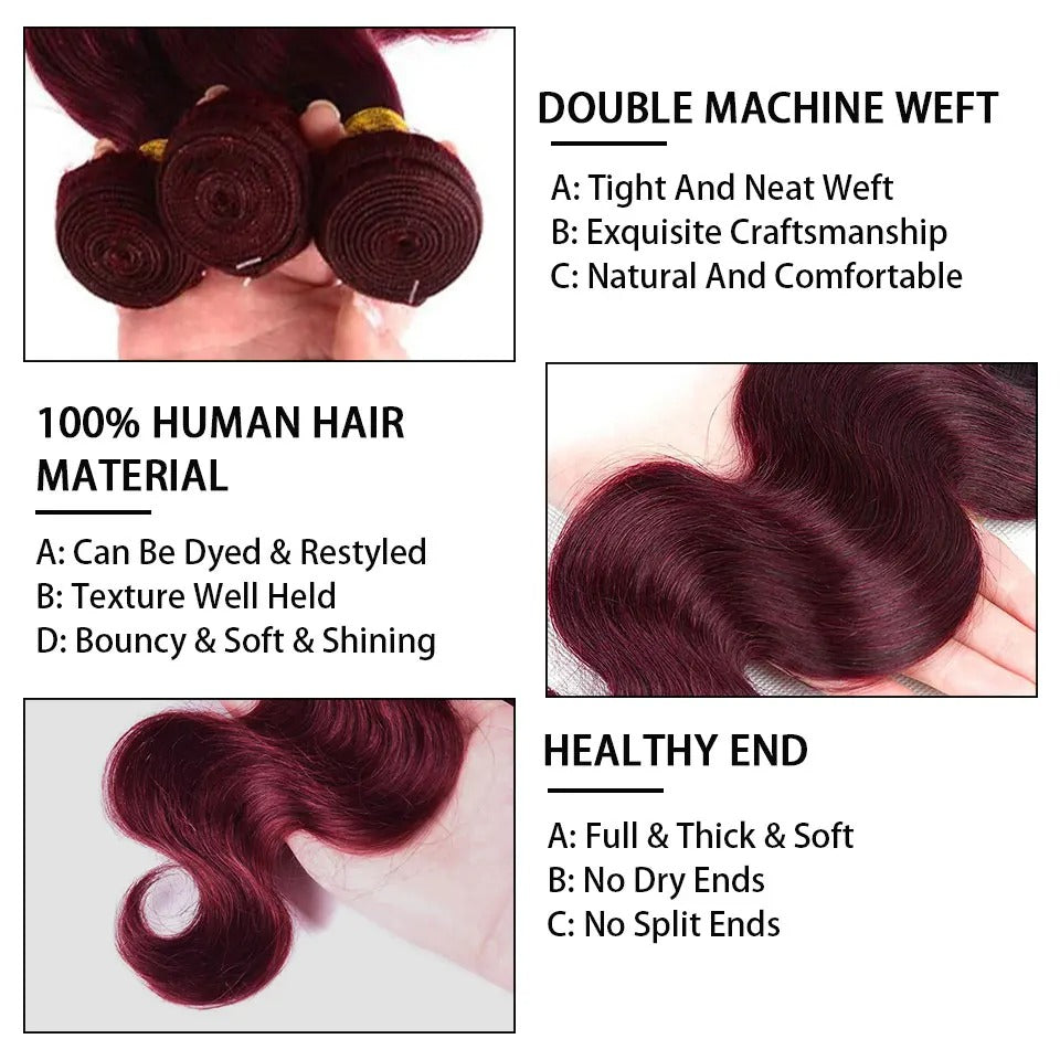 Atikual Burgundy 99J Body Wave Bundles Brazilian Red Color Human Hair Bundles 4 Pcs Hair Extensions Body Weave Colored Bundle