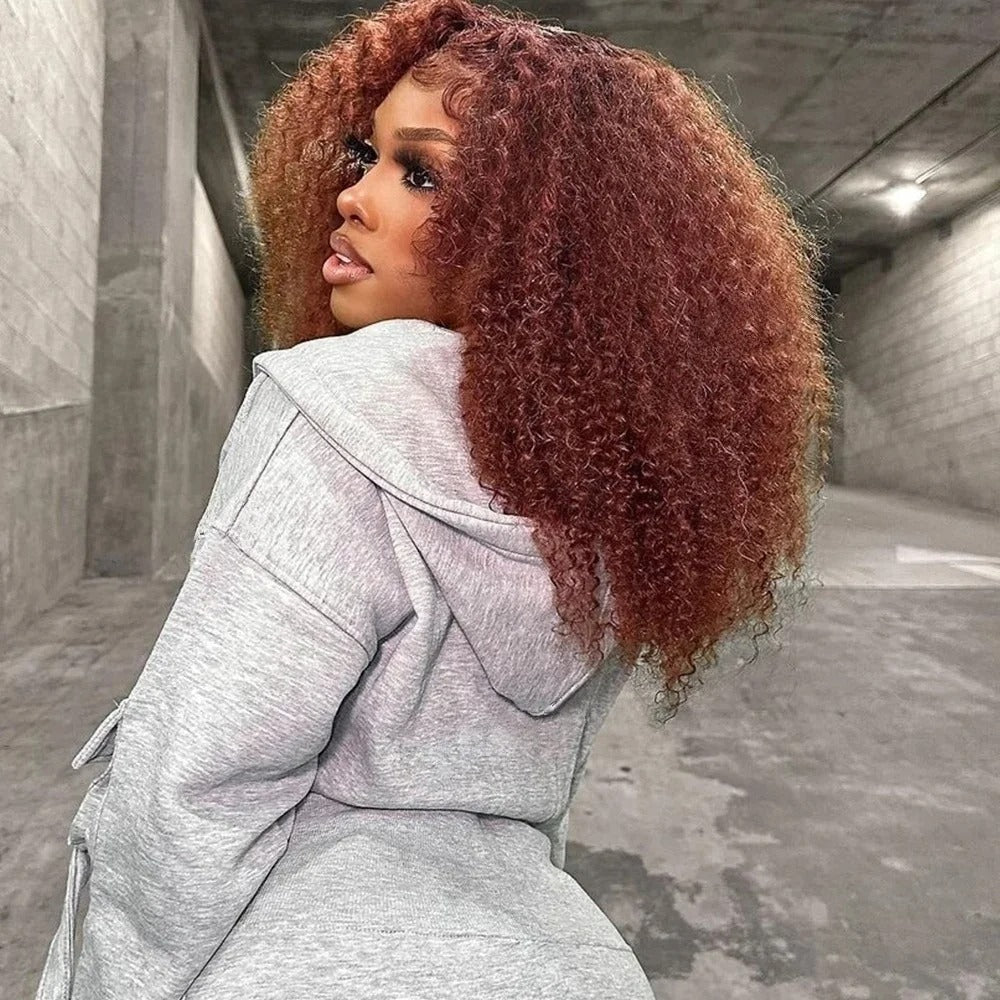 Atikual SDD Curly Wigs Reddish Brown Lace Frontal Virgin Hair Human Wig Pre Plucked Kinky Curly Wigs For Women