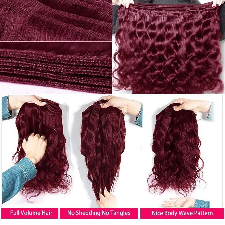Atikual Burgundy 99J Body Wave Bundles Brazilian Red Color Human Hair Bundles 4 Pcs Hair Extensions Body Weave Colored Bundle