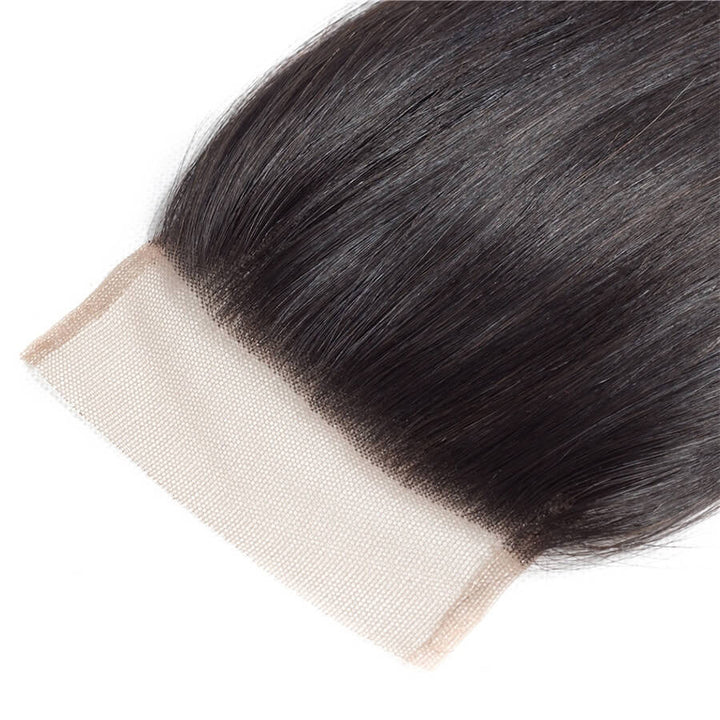 Atikual 4x4 HD Transparent Lace Closure Straight Human Hair Closure Natural Black Hair Top Swiss Lace