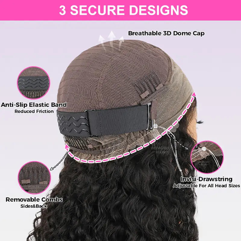 Atikual Invisi Strap HD 360 Full Lace Wig Human Hair Precut 360 Lace Front Wig Water Wave Glueless Wig for Black Women