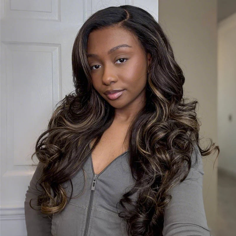 Atikual Pre-Styled Butterfly Cut Layer Brown Balayage Human Hair Wigs Pre Bleached Mini Knots Pre-Cut 7x5 C Part Lace Wig Human Hair