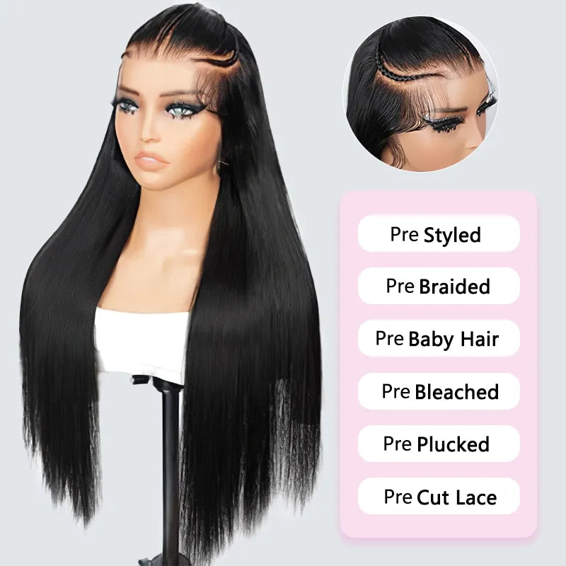 Atikual Pre-Braided Glueless Silky Straight Wig 9×6 Pre Everything Flexi-Fit Cap with Pre-Bleached Knots
