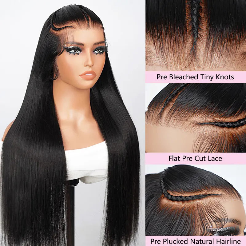 Atikual Pre-Braided Glueless Silky Straight Wig 9×6 Pre Everything Flexi-Fit Cap with Pre-Bleached Knots