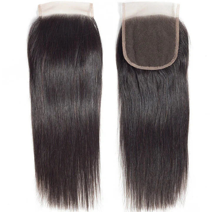 Atikual 4x4 HD Transparent Lace Closure Straight Human Hair Closure Natural Black Hair Top Swiss Lace