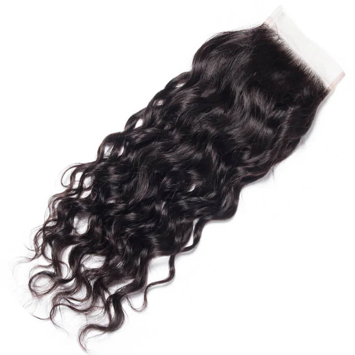Atikual 4x4 HD Transparent Lace Closure Water Wave Human Hair Closure Natural Black Hair Top Swiss Lace