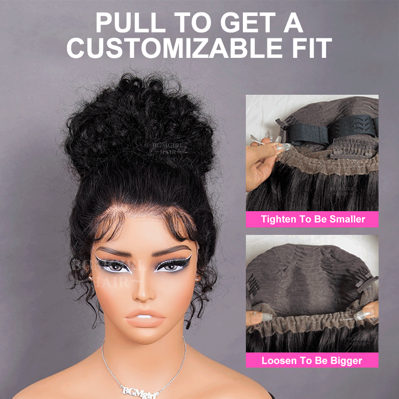 Atikual 360 Lace Kinky Curly Invisi Drawstring Wear Go Wig Pre-Bleached Pre-Cut Lace Glueless Wig Human Hair