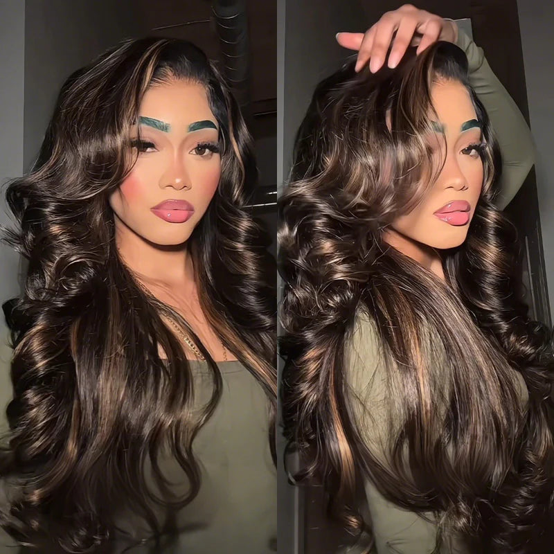 Atikual Pre-Styled Butterfly Cut Layer Brown Balayage Human Hair Wigs Pre Bleached Mini Knots Pre-Cut 7x5 C Part Lace Wig Human Hair