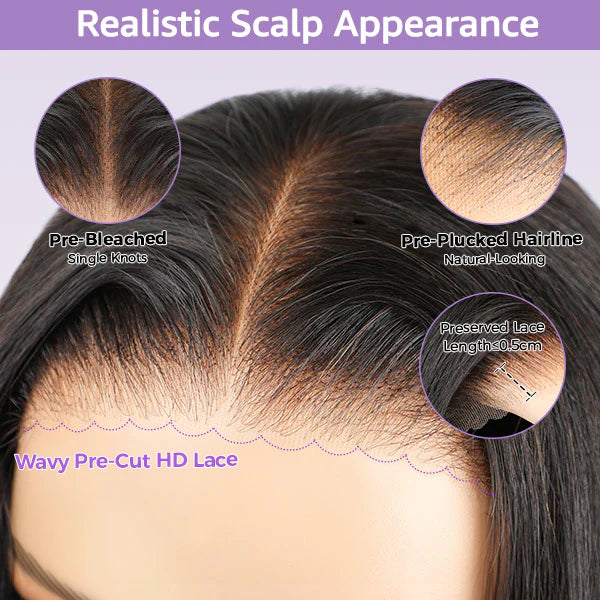 Atikual Wear Go Glueless Wigs Pre Cut Lace Kinky Straight 7x5 HD Lace Closure Bob Wigs 100% Human Hair