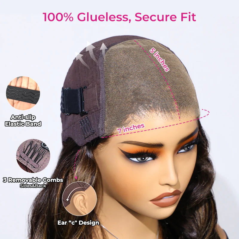 Atikual Pre-Styled Butterfly Cut Layer Brown Balayage Human Hair Wigs Pre Bleached Mini Knots Pre-Cut 7x5 C Part Lace Wig Human Hair