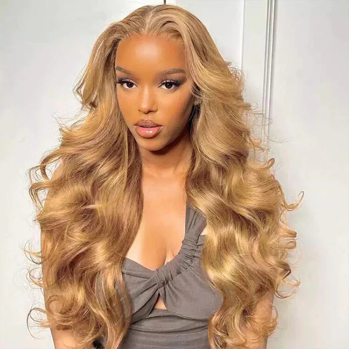 Atikual Honey Blonde Body Wave Wigs 13X4/13X6 Transparent Lace Front #27 Color Virgin Human Hair Wigs Pre Plucked