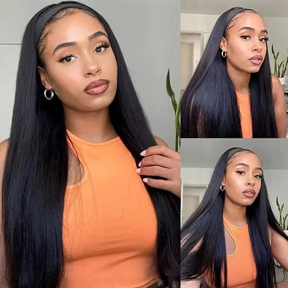 Atikual Kinky Straight Headband Wigs Human Hair Zero Skills Needed