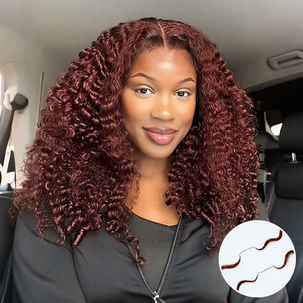 Atikual Reddish Brown Burmese Curly Crochet Human Hair Breathable Seamless Blend Daily Wear