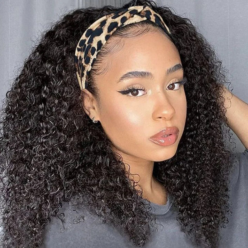 Atikual Kinky Curly Headband Wig, Shoulder Length Natural Look Wig