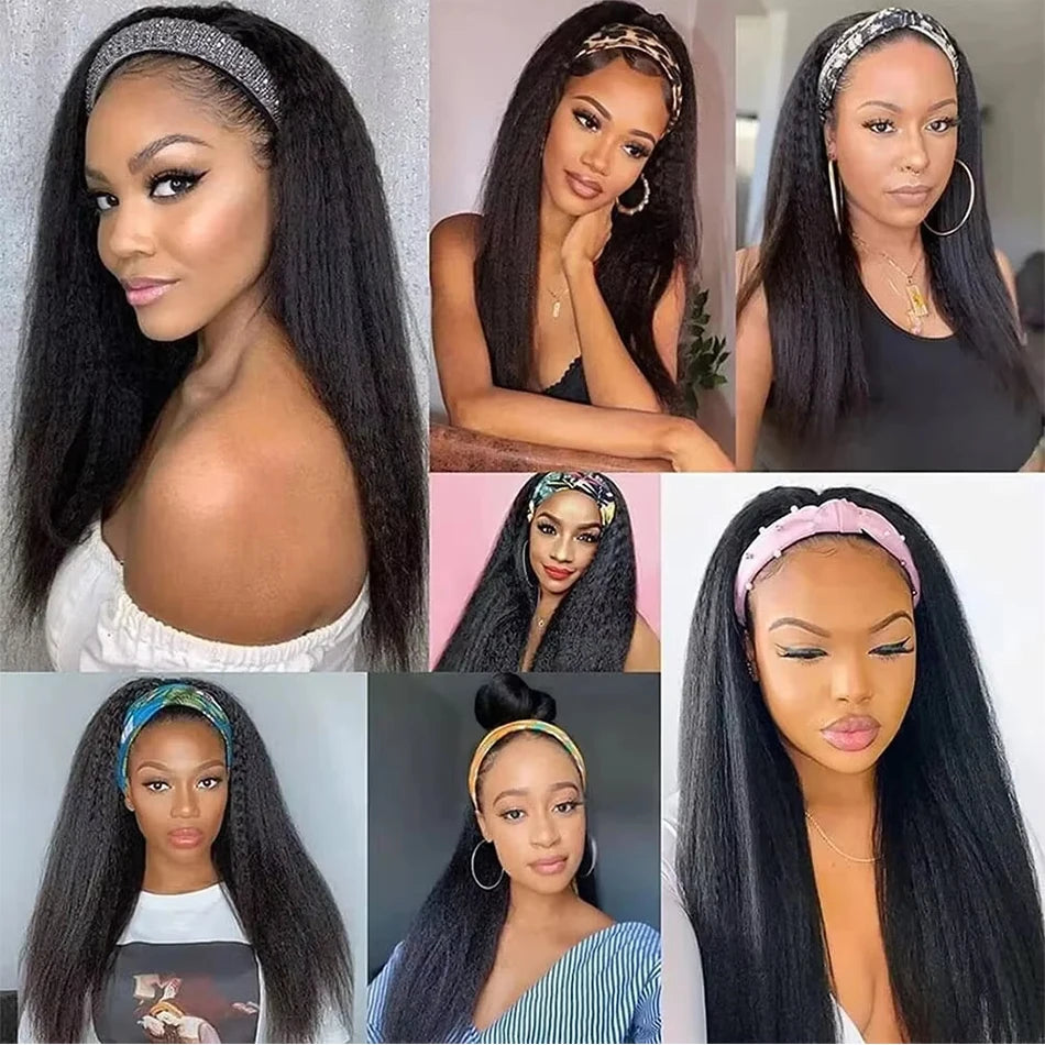 Atikual Kinky Straight Headband Wigs Human Hair Zero Skills Needed