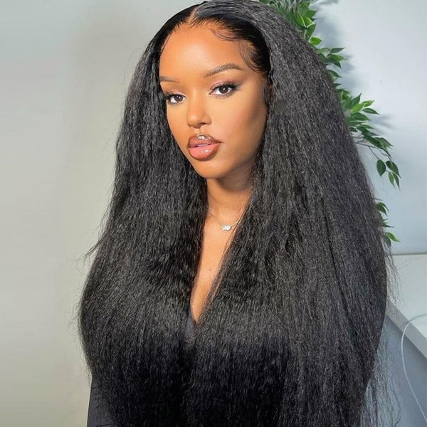 Atikual Kinky Straight Wig 13x4 13x6 HD Lace Front Wigs Natural Black Brazilian Virgin 100% Human Hair Preplucked