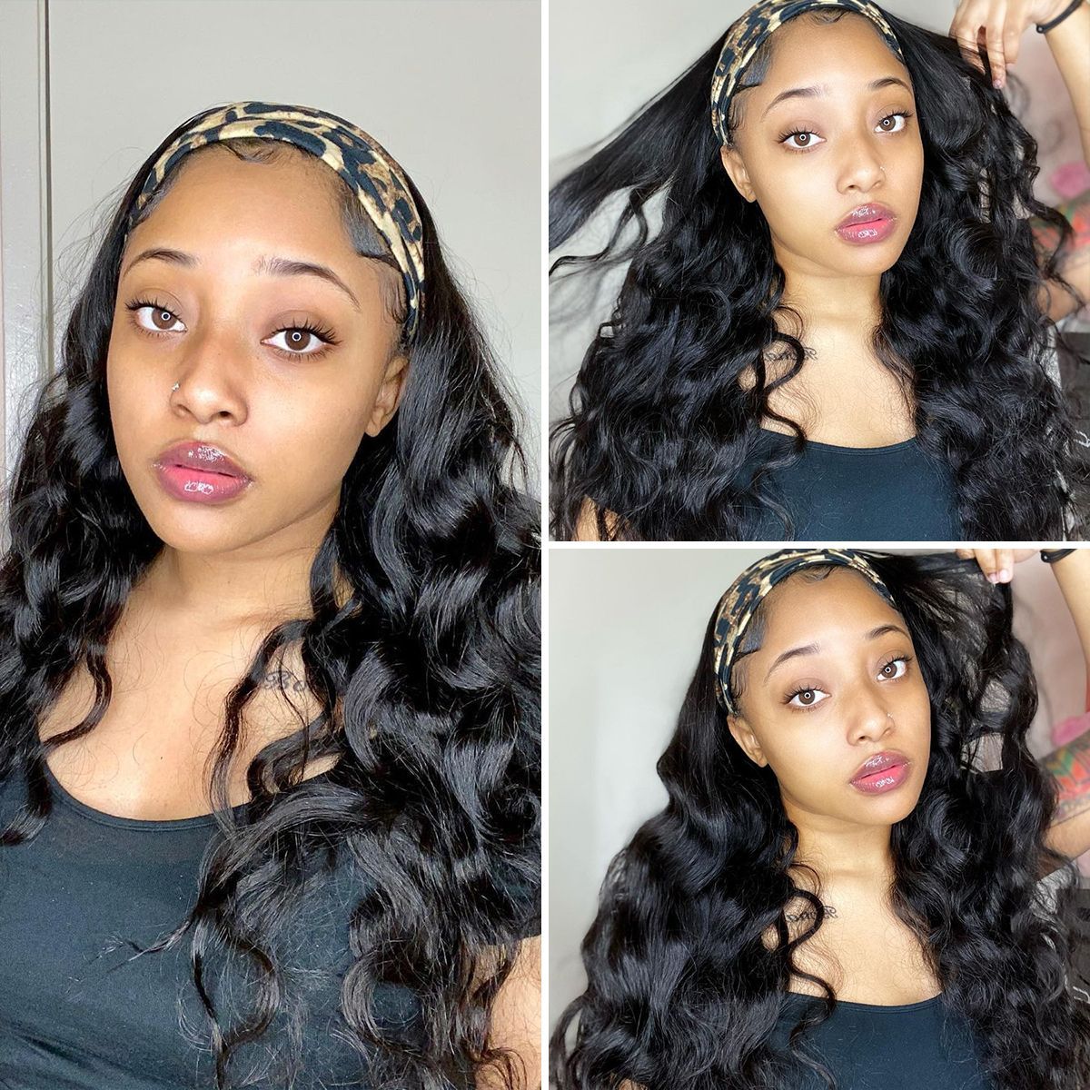 Atikual Body Wave Human Hair Headband Wigs No Glue No Gel Easy Install Half Wig