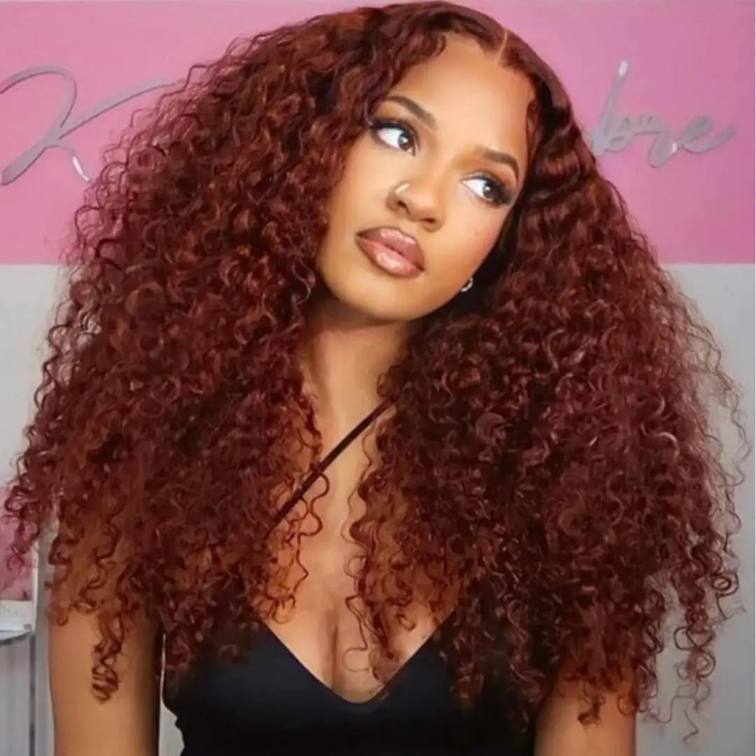 Atikual Reddish Brown Burmese Curly Crochet Human Hair Breathable Seamless Blend Daily Wear