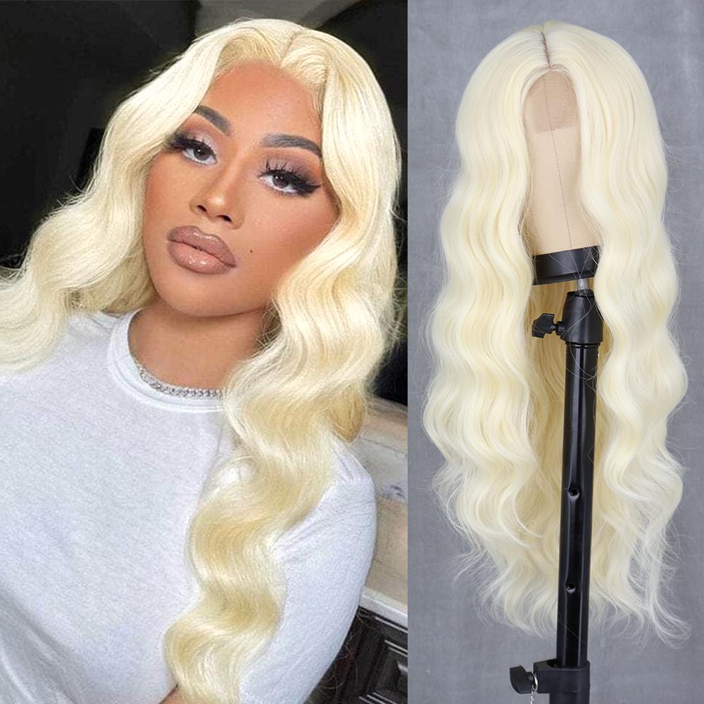 Atikual 613 Blonde Body Wave Human Hair Wig with Bangs Natural Color for Women