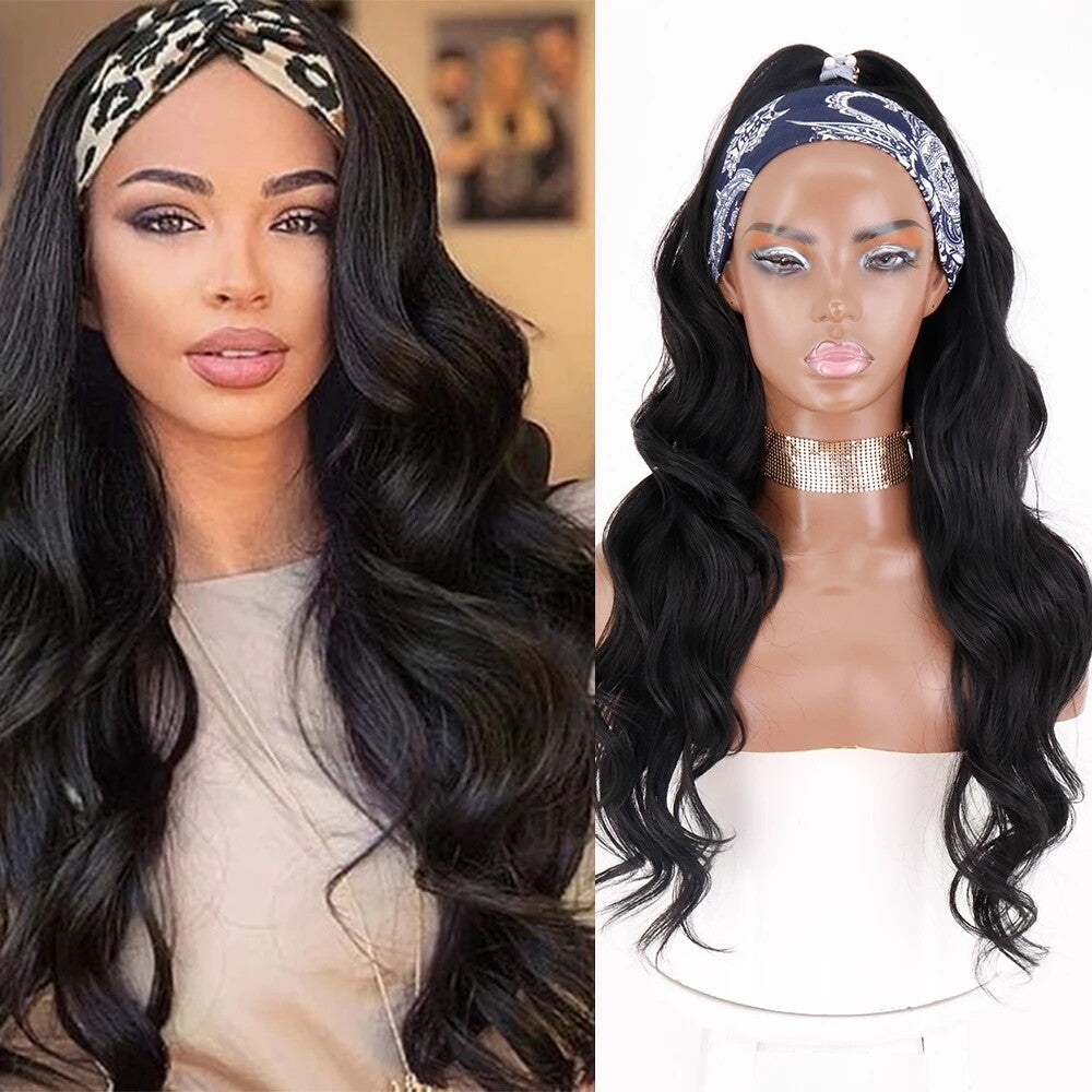 Atikual Body Wave Human Hair Headband Wigs No Glue No Gel Easy Install Half Wig