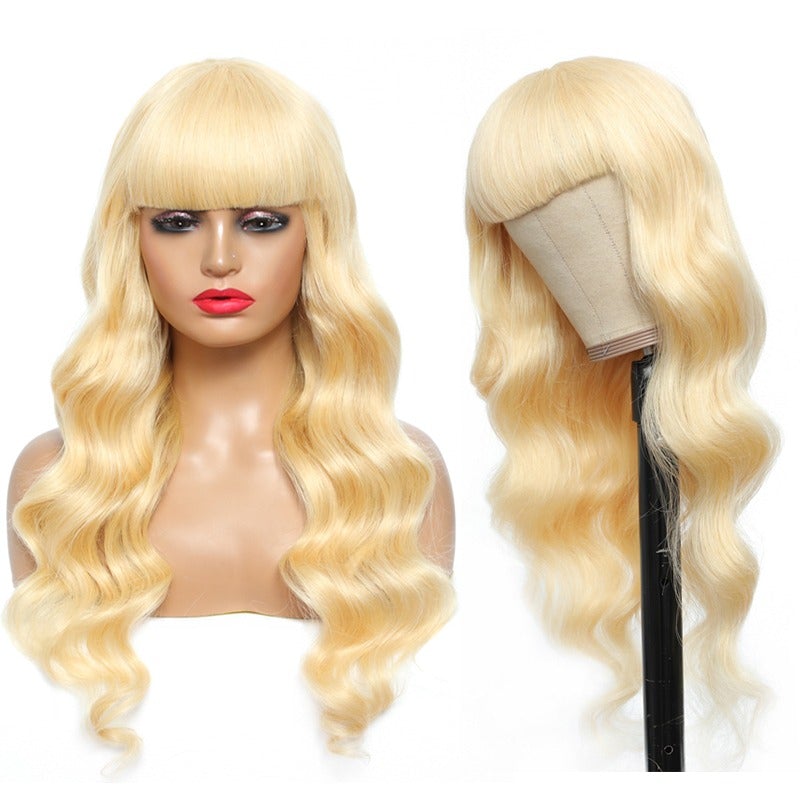Atikual 613 Blonde Body Wave Human Hair Wig with Bangs Natural Color for Women