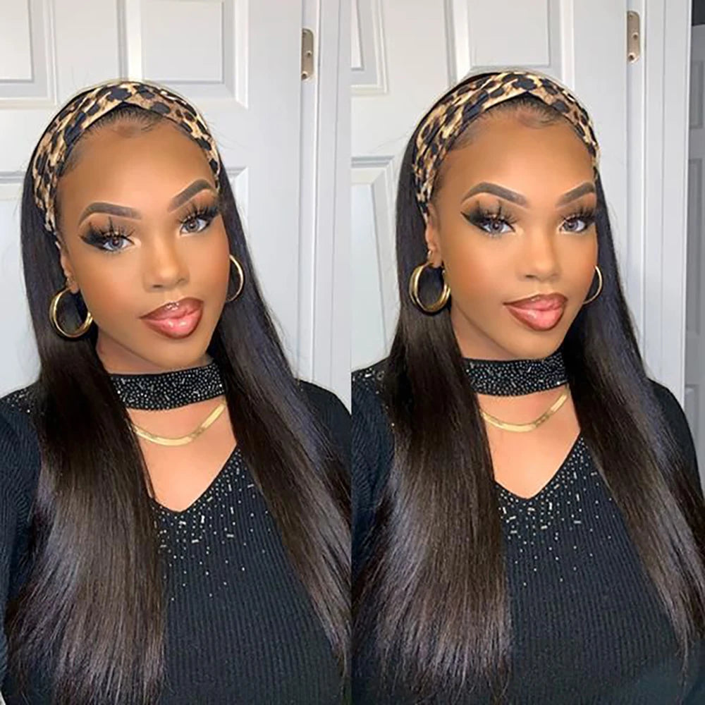 Atikual New Straight Human Hair Headband Wig 180% Density Beginner Friendly Half Wig