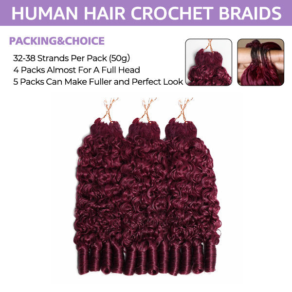 Atikual 99J Burgundy Burmese Curly Crochet Human Hair Micro Ring Loop for Better Scalp Airflow