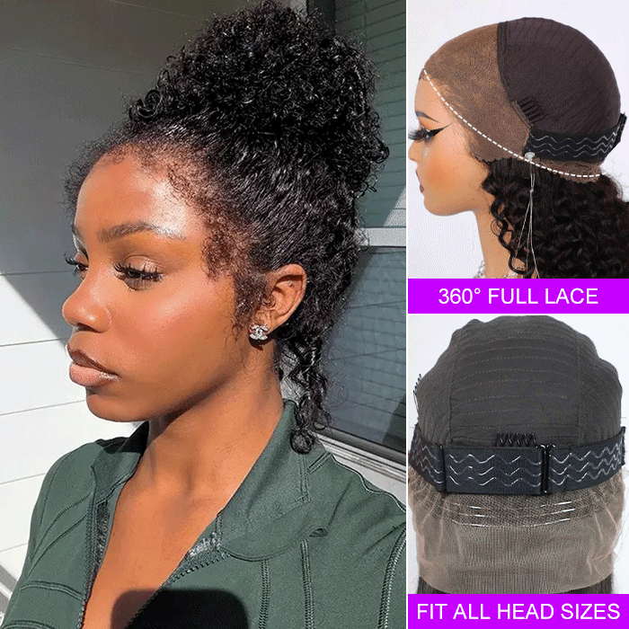 Atikual Affordable 4C Edges Curly Lace Front Wigs Pre-everything Glueless HD Lace Wig Flexi-Fit Drawstring Cap