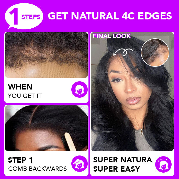 Atikual Natural 4C Edges Curly Baby Hair 13X6 HD Lace Front Human Hair Wigs Body Wave Wigs