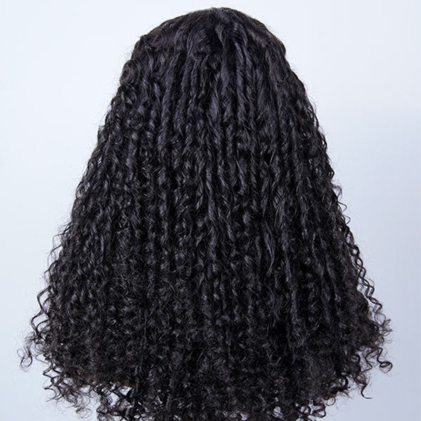 Atikual Pixie Curly Hair Wigs Finger Coiling Curly Human Hair Glueless Wigs Bleached Knots Wear Go Wigs With Drawstring