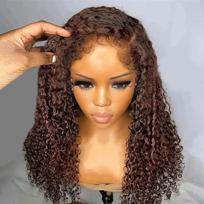 Atikual 220% Density 4C Curly Edges Colored Wig 13x6 Full Lace Human Hair Glueless Wig with Curly Baby Hair