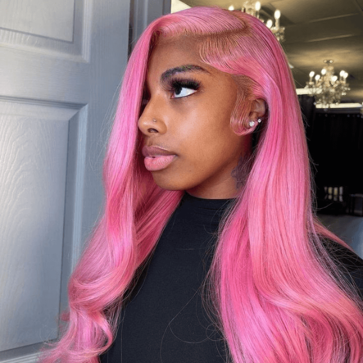Atikual Professional Toned Pink Colored Body Wave Human Hair 13x6 Lace Front Wigs