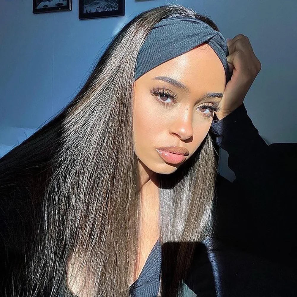 Atikual New Straight Human Hair Headband Wig 180% Density Beginner Friendly Half Wig