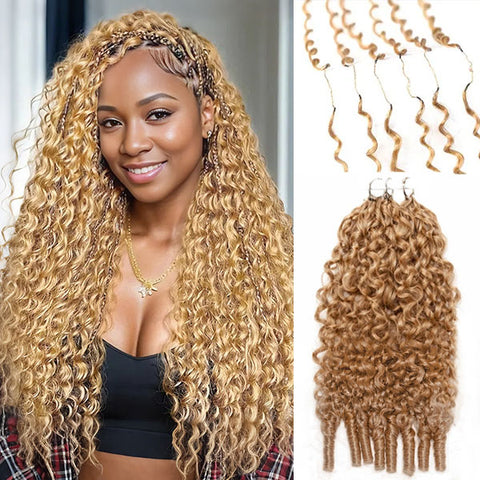 Atikual #27 Honey Blonde Burmese Curly Pre-Looped Crochet Human Hair Extensions for Natural Protective Styles