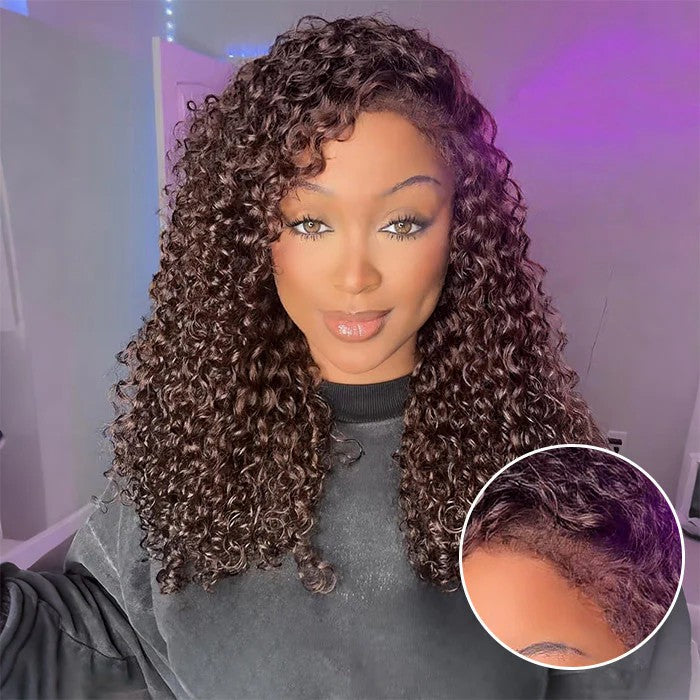 Atikual 220% Density 4C Curly Edges Colored Wig 13x6 Full Lace Human Hair Glueless Wig with Curly Baby Hair