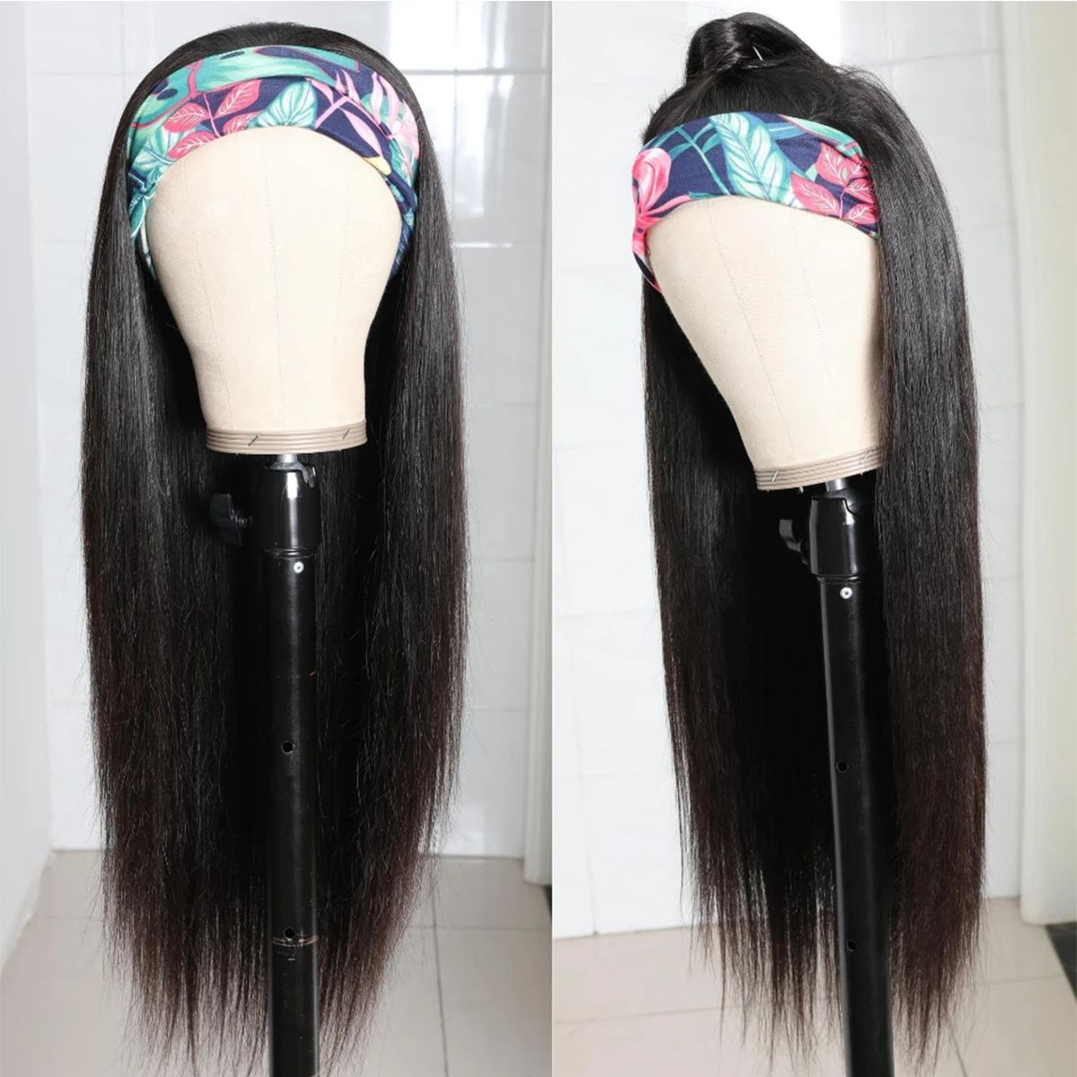 Atikual New Straight Human Hair Headband Wig 180% Density Beginner Friendly Half Wig
