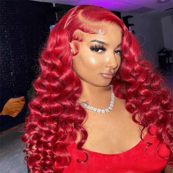 Atikual 13×4 Lace Front Wigs Redwine Color Loose Deep Human Hair 6×5 Pre-cut Lace Wigs 180% Density