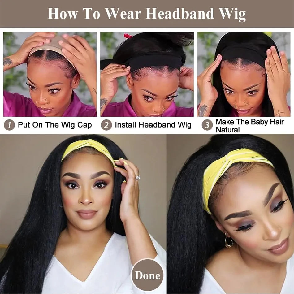 Atikual Kinky Straight Headband Wigs Human Hair Zero Skills Needed