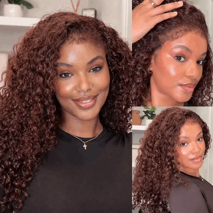 Atikual 220% Density 4C Curly Edges Colored Wig 13x6 Full Lace Human Hair Glueless Wig with Curly Baby Hair