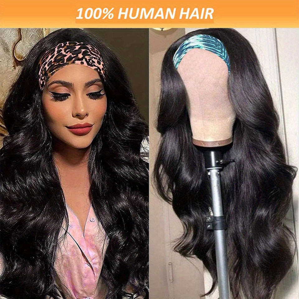Atikual Body Wave Human Hair Headband Wigs No Glue No Gel Easy Install Half Wig