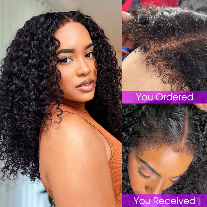 r 4C Edges Hairline Wig Transparent 13x4 HD Lace Pre-Plucked Curly Human Hair Wig with Curly Baby Hair