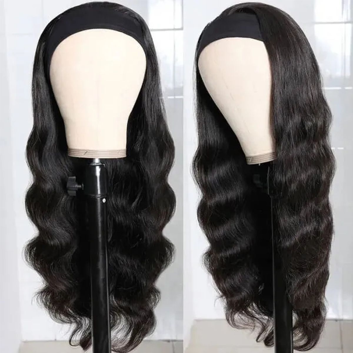 Atikual Body Wave Human Hair Headband Wigs No Glue No Gel Easy Install Half Wig