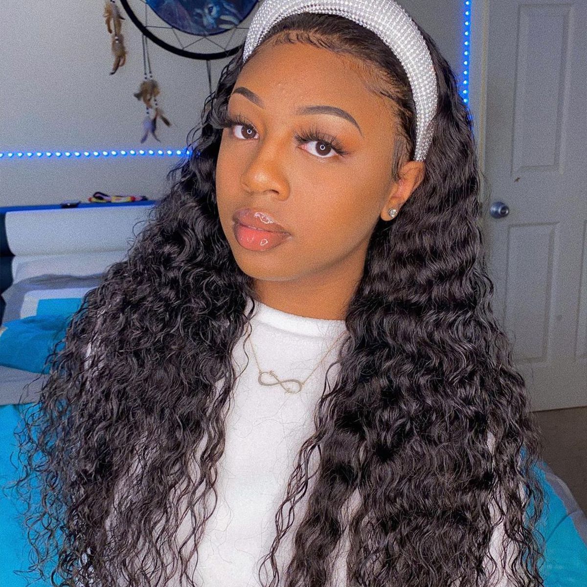 Atikual Deep Wave Headband Wig Glueless Human Hair Wigs No Glue No Gel