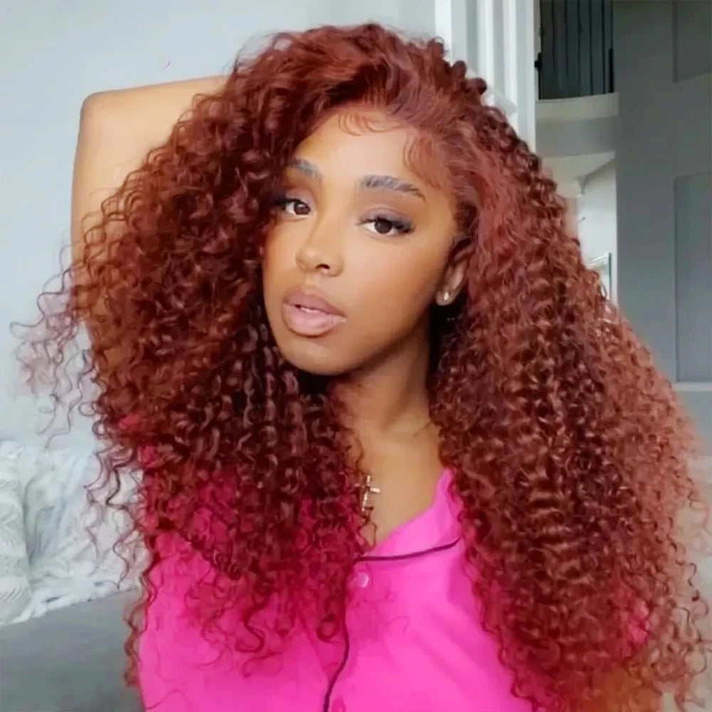 Atikual Reddish Brown Burmese Curly Crochet Human Hair Breathable Seamless Blend Daily Wear