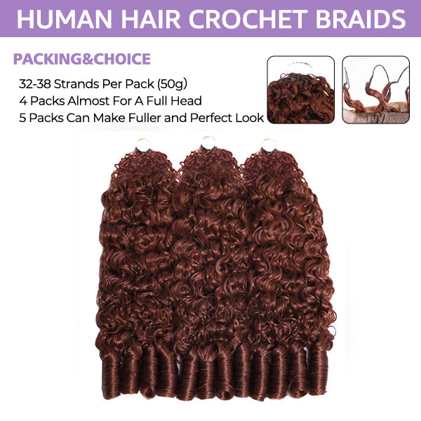 Atikual Reddish Brown Burmese Curly Crochet Human Hair Breathable Seamless Blend Daily Wear
