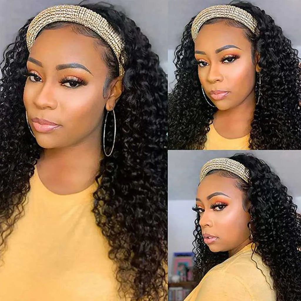 Atikual Deep Wave Headband Wig Glueless Human Hair Wigs No Glue No Gel