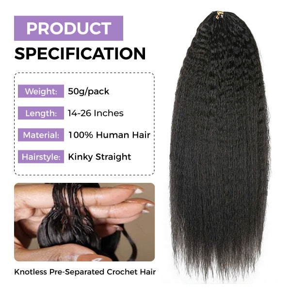 Atikual Natural Kinky Straight Crochet Human Hair Lightweight Micro Twists Pre‑Separated for Easy Styling