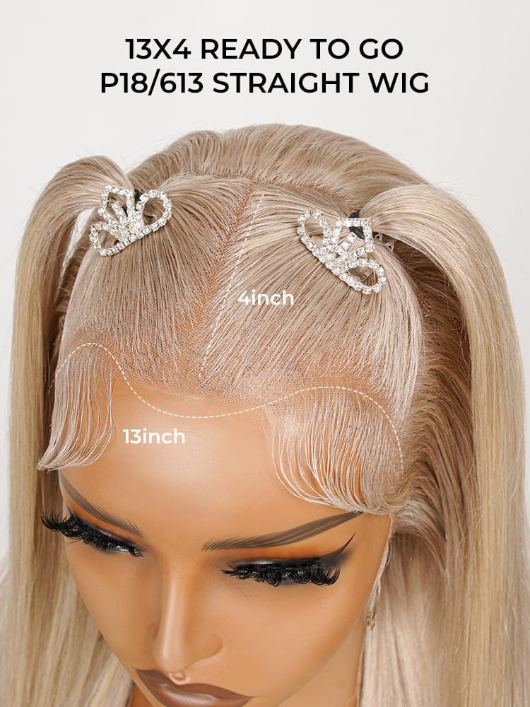 Atikual Pre Styled P18/613 Blonde Color Straight 13x4 Frontal Wig Ready To Go
